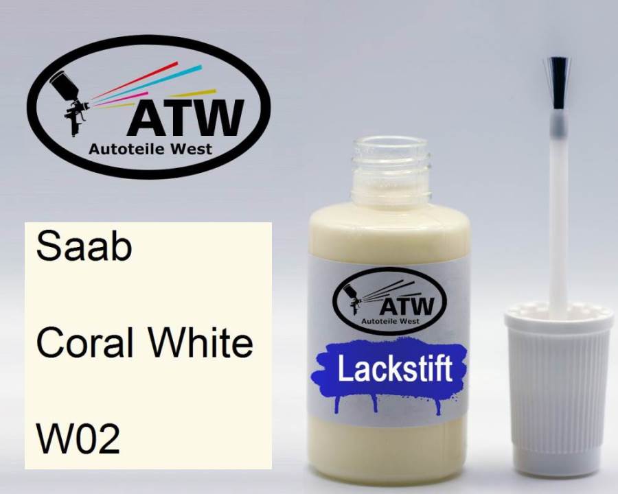 Saab, Coral White, W02: 20ml Lackstift, von ATW Autoteile West.